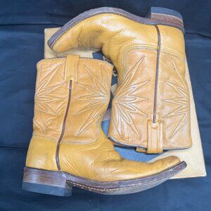 Vintage 1950's ACME Children's Tan Leather Cowboy Boots in Original Box Size 1D